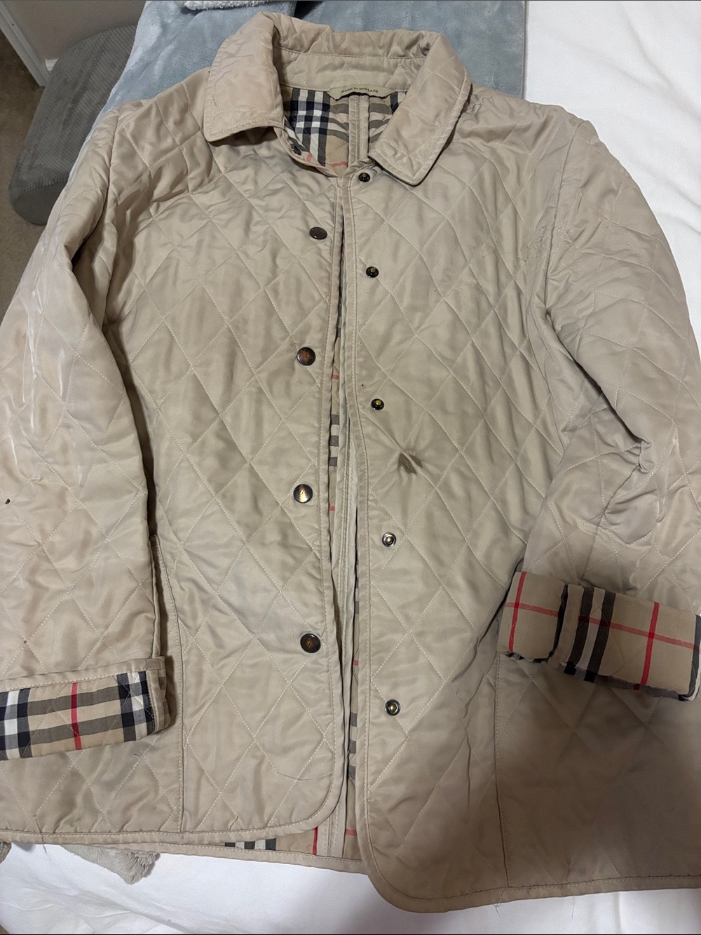 Burberry Beige Quilted Jacket with Signature Check Trim